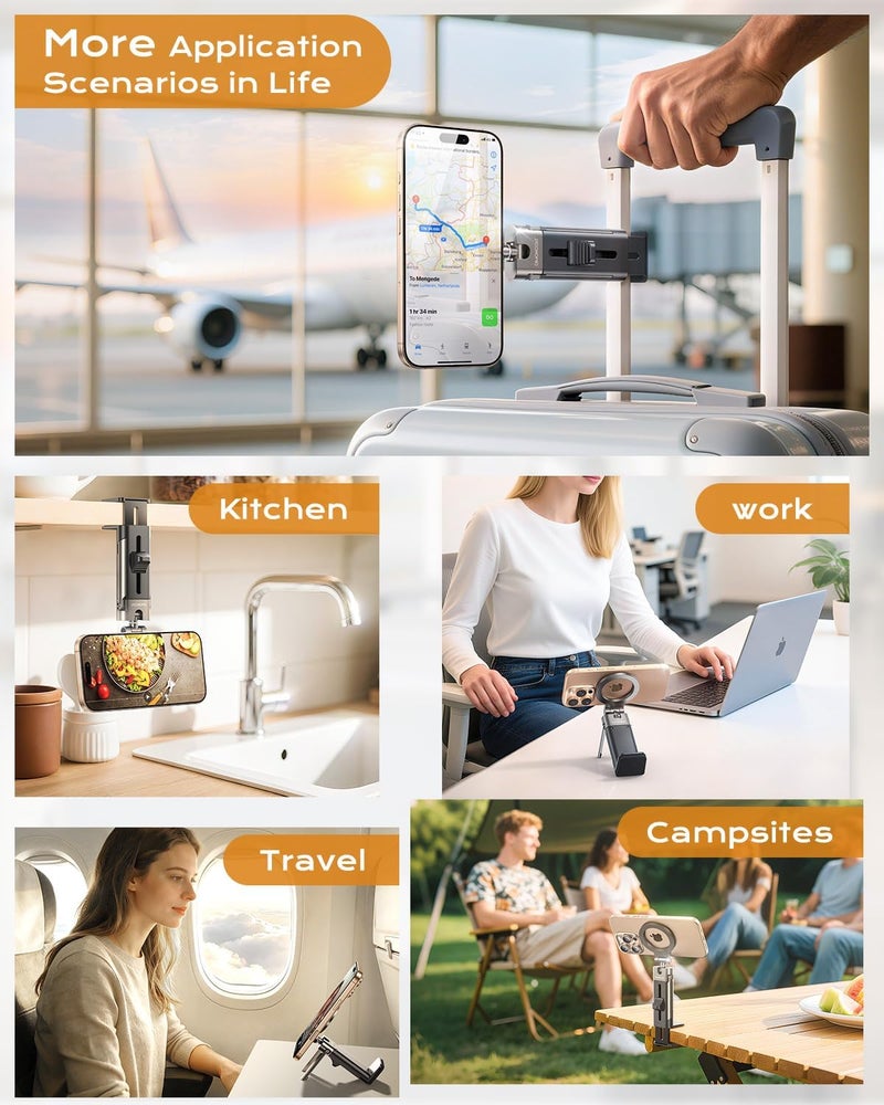 DIMONCOAT for Metal Magsafe Airplane Phone Holder [24*N55 Ultra Magnetic] 360° Adjustable Hands-Free Airplane Phone Mount, Airplane Essentials Phone Stand for Women Men, for iPhone 17 16 15 Pro Max - Image 5